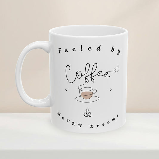 Ceramic Mug 'Fueled by Caffeine & Chaos' Minimal Script Coffee Mug (11oz)