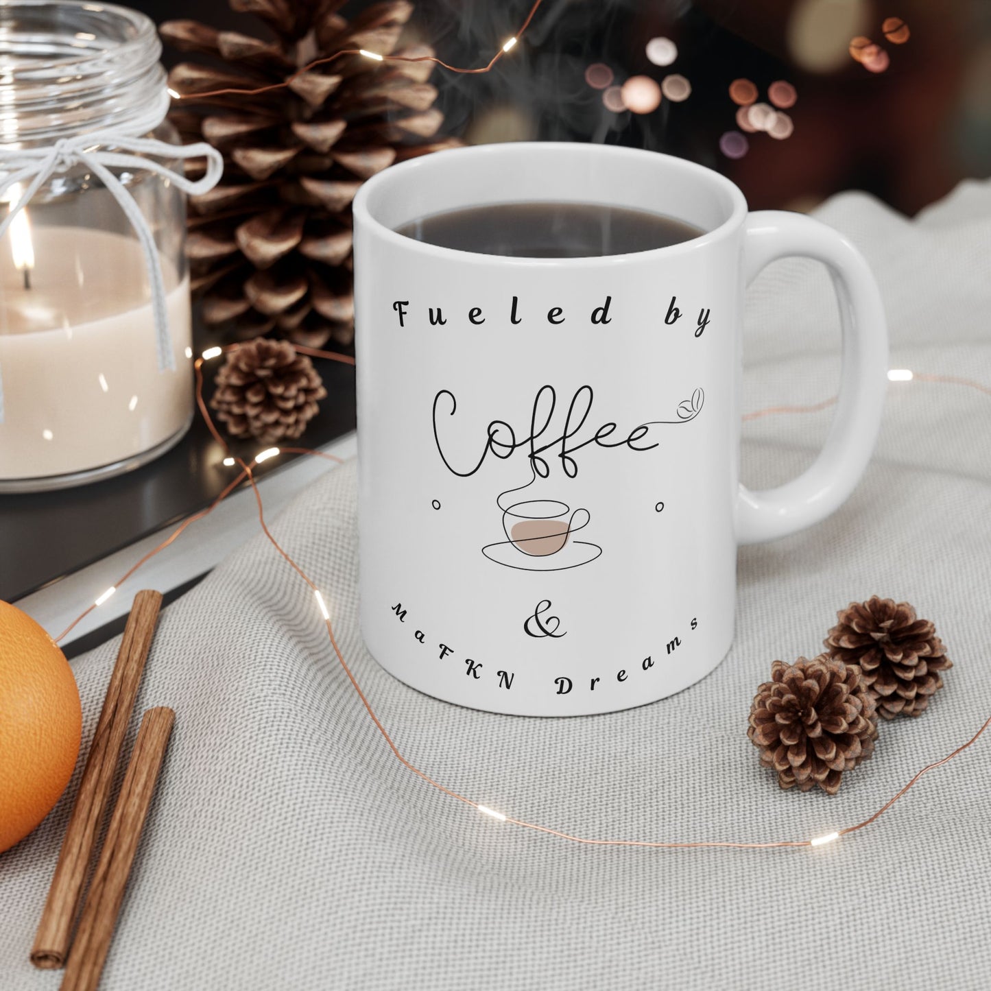 Ceramic Mug  'Fueled by Caffeine & Chaos' Minimal Script Coffee Mug (11oz)