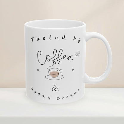 Ceramic Mug  'Fueled by Caffeine & Chaos' Minimal Script Coffee Mug (11oz)