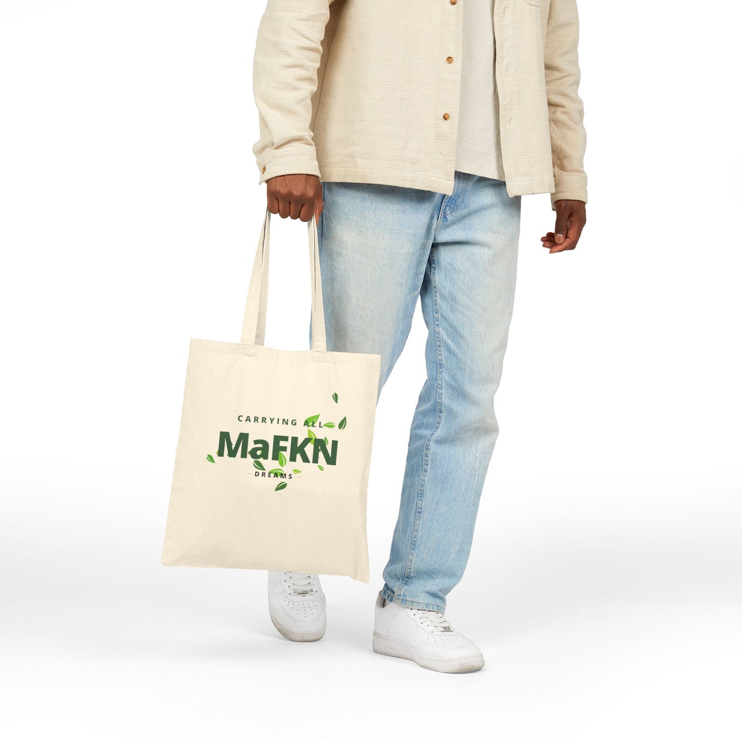 Carrying all MaFKN Dreams Green Leaf Print | Cotton Tote |