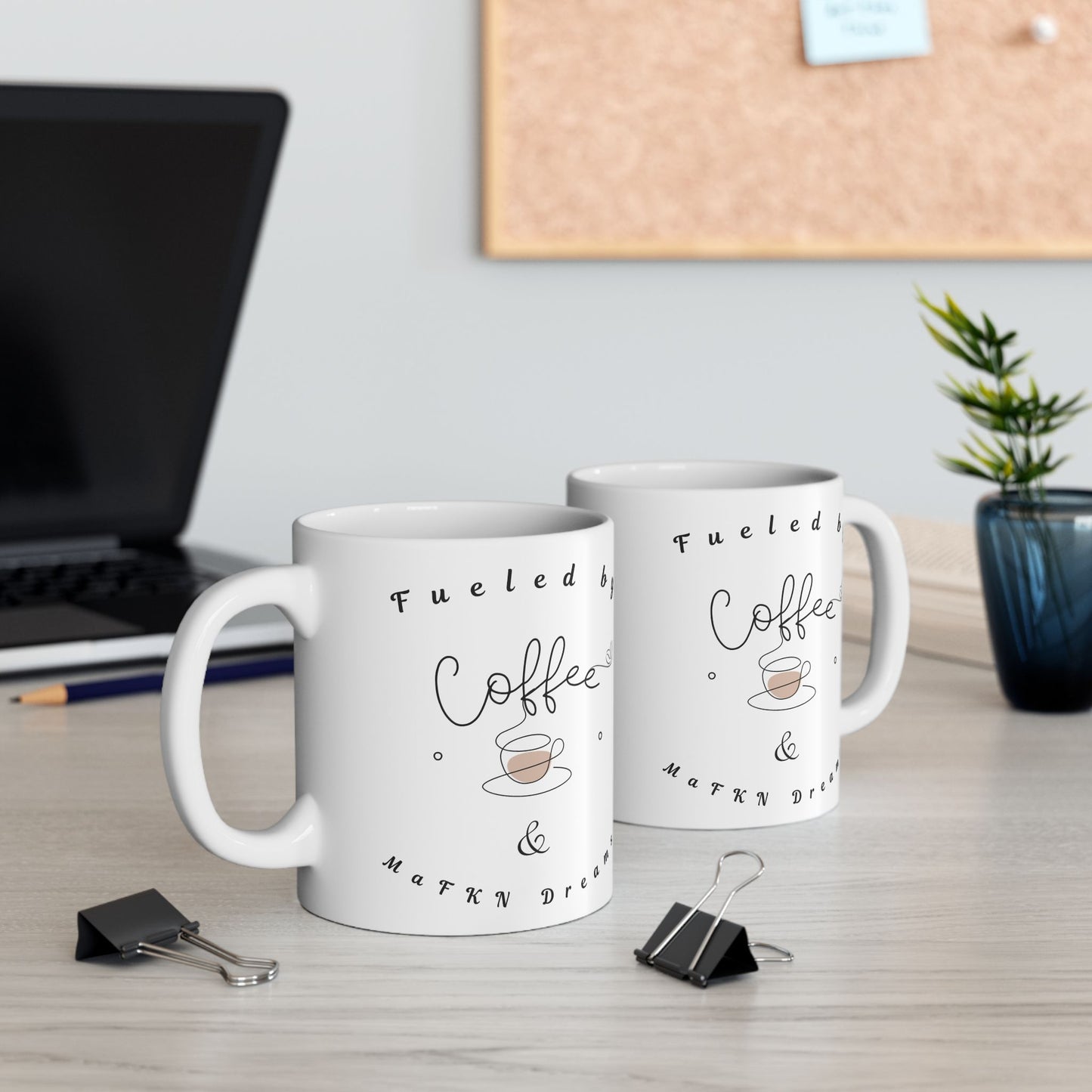 Ceramic Mug  'Fueled by Caffeine & Chaos' Minimal Script Coffee Mug (11oz)