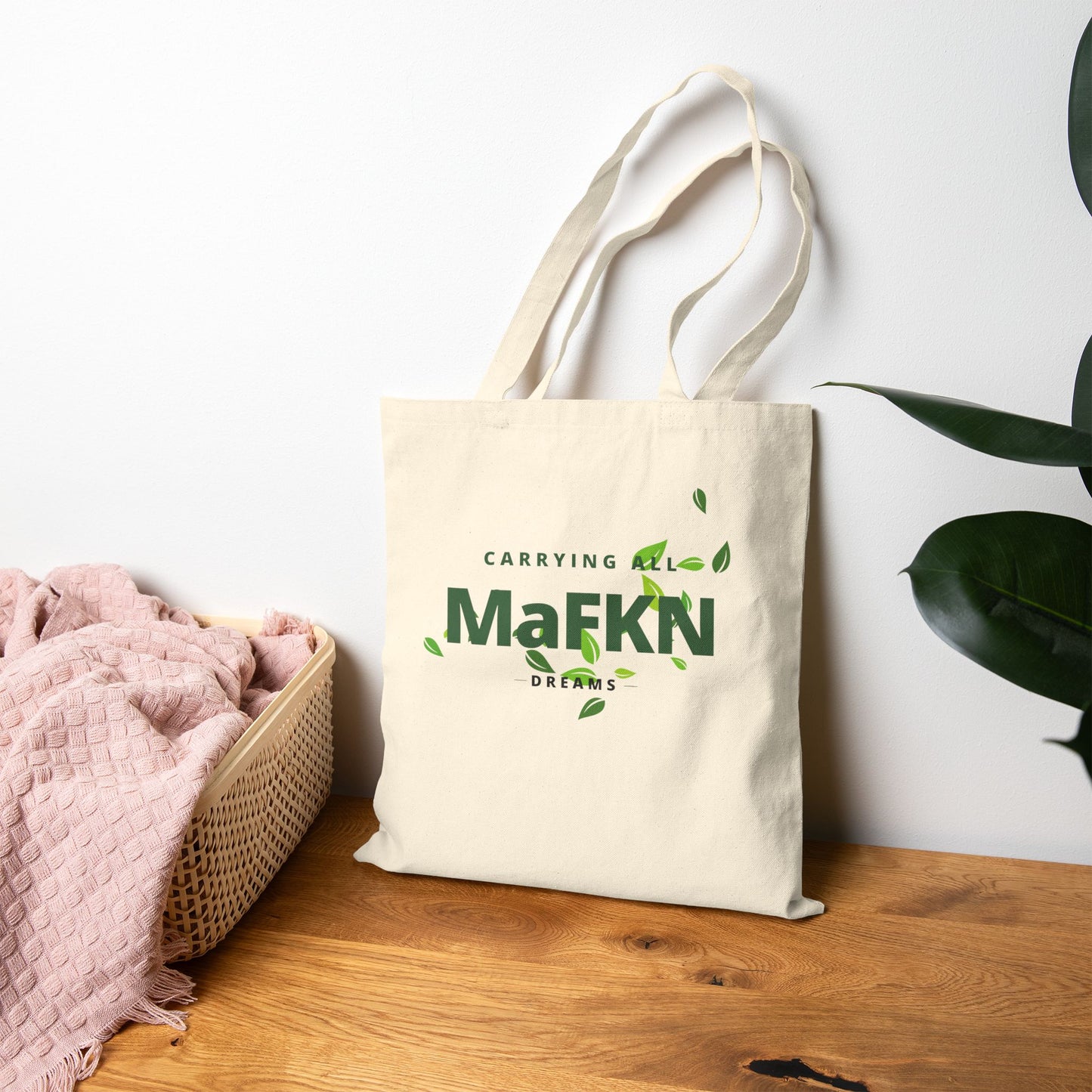 Carrying all MaFKN Dreams Green Leaf Print | Cotton Tote |